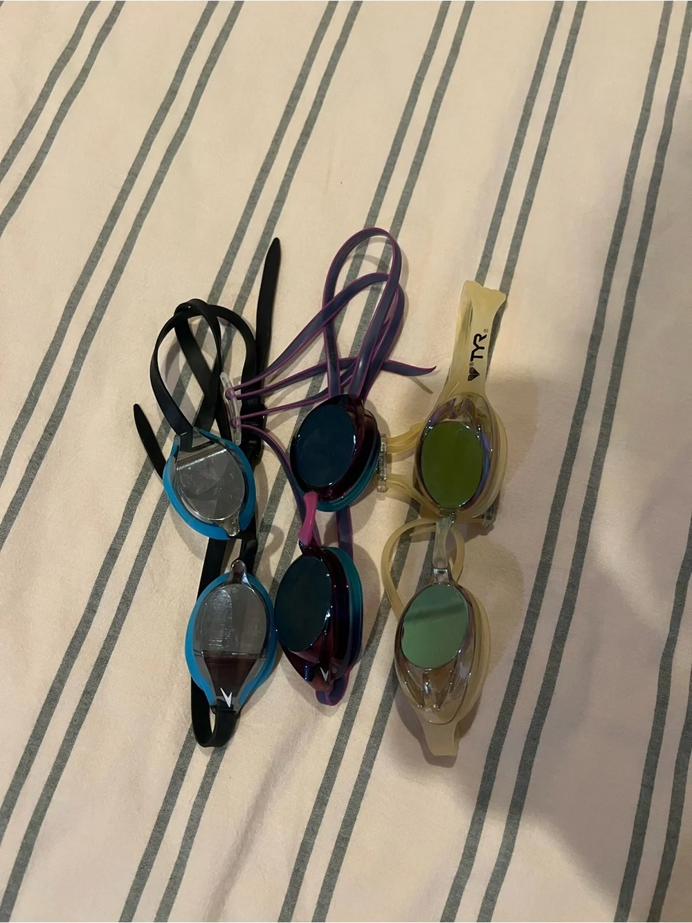 TYR and 2 Speedo Women's Racing Swim Goggles - Blue, Purple, and Beige